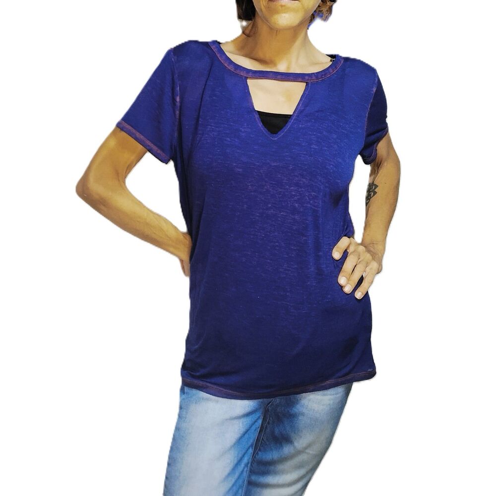 Rock & Republic ~ Purple Sheer Rocker V-Neck Top ~ Size Medium